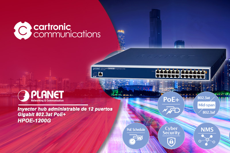 Planet HPOE-1200G, inyector hub administrable de 12 puertos Gigabit 802.3at PoE+