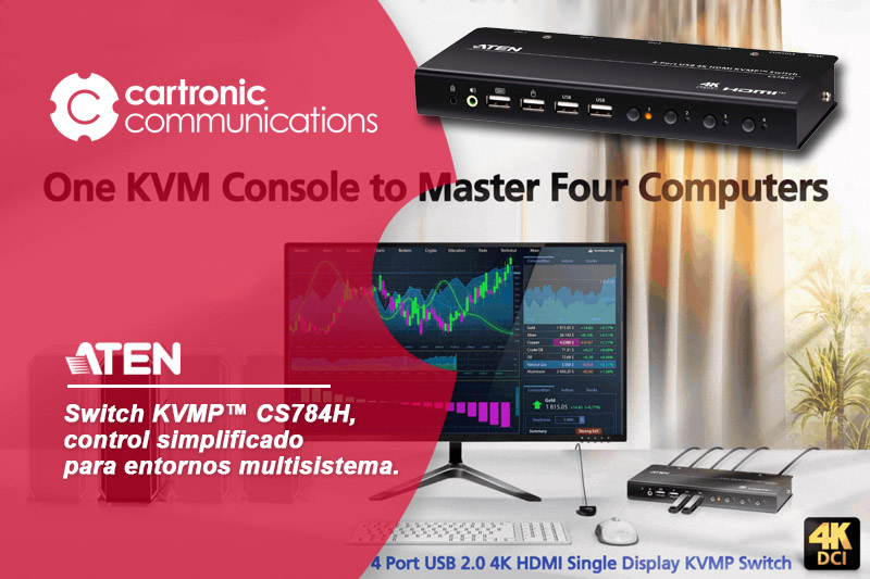 Switch KVMP™ ATEN CS784H, control simplificado y calidad 4K para entornos multisistema