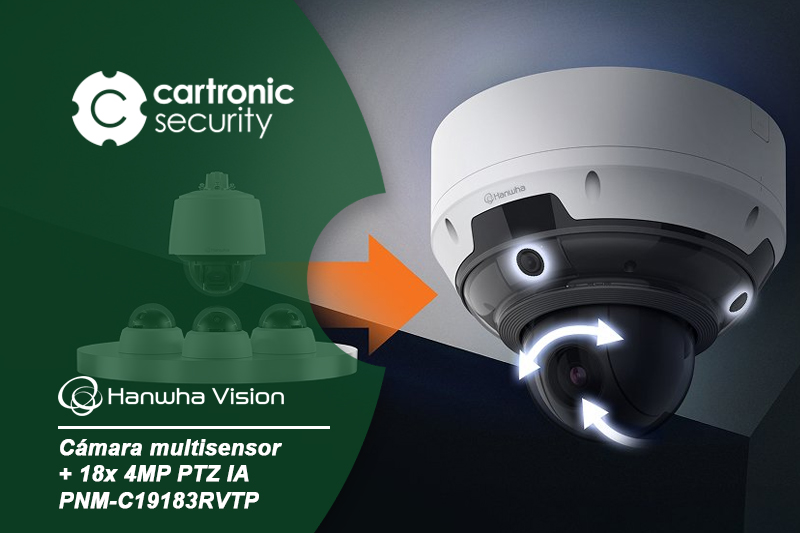 Cámara multisensor Hanwha Vision PNM-C19183RVTP, vigilancia integral e inteligente.