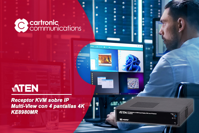 Receptor KVM sobre IP multivista ATEN KE8980MR, control centralizado para entornos críticos