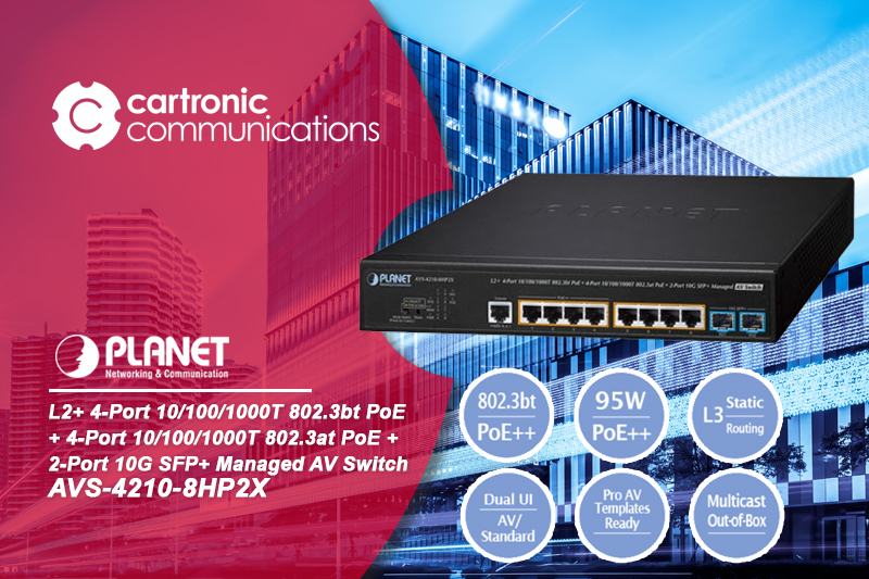 Switch Planet Networking AVS-4210-8HP2X, potencia y simplicidad para entornos audiovisuales profesionales